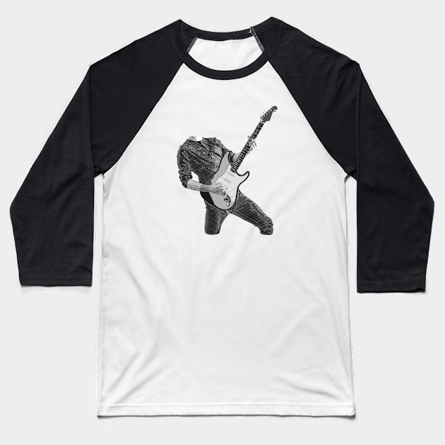 Rock n Roll Guitar Player, Black & White Baseball T-Shirt by Lusy